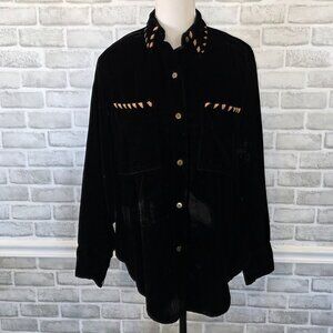 Vintage Black Velvet Tunic Button Up Western Goth Dark Acadamia Boho 1X
